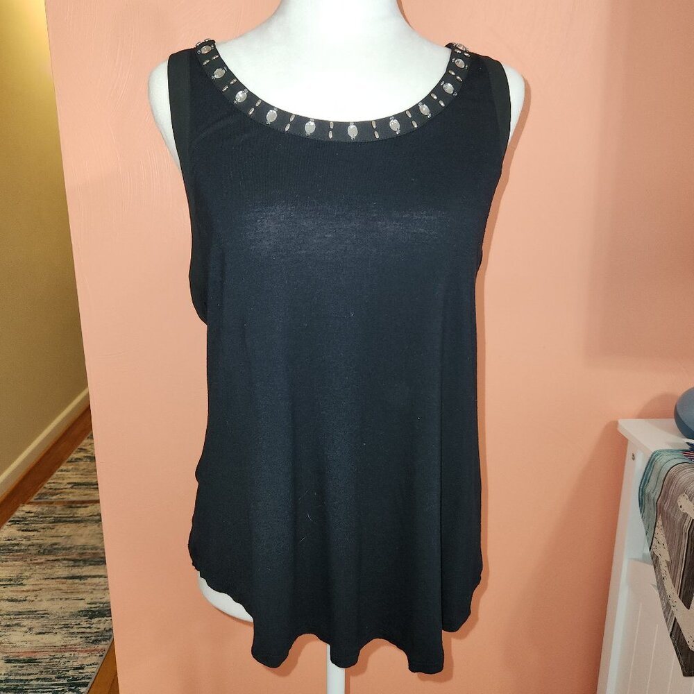 Candies Sleeveless Tank with Rhinestones Around the Neck - Black